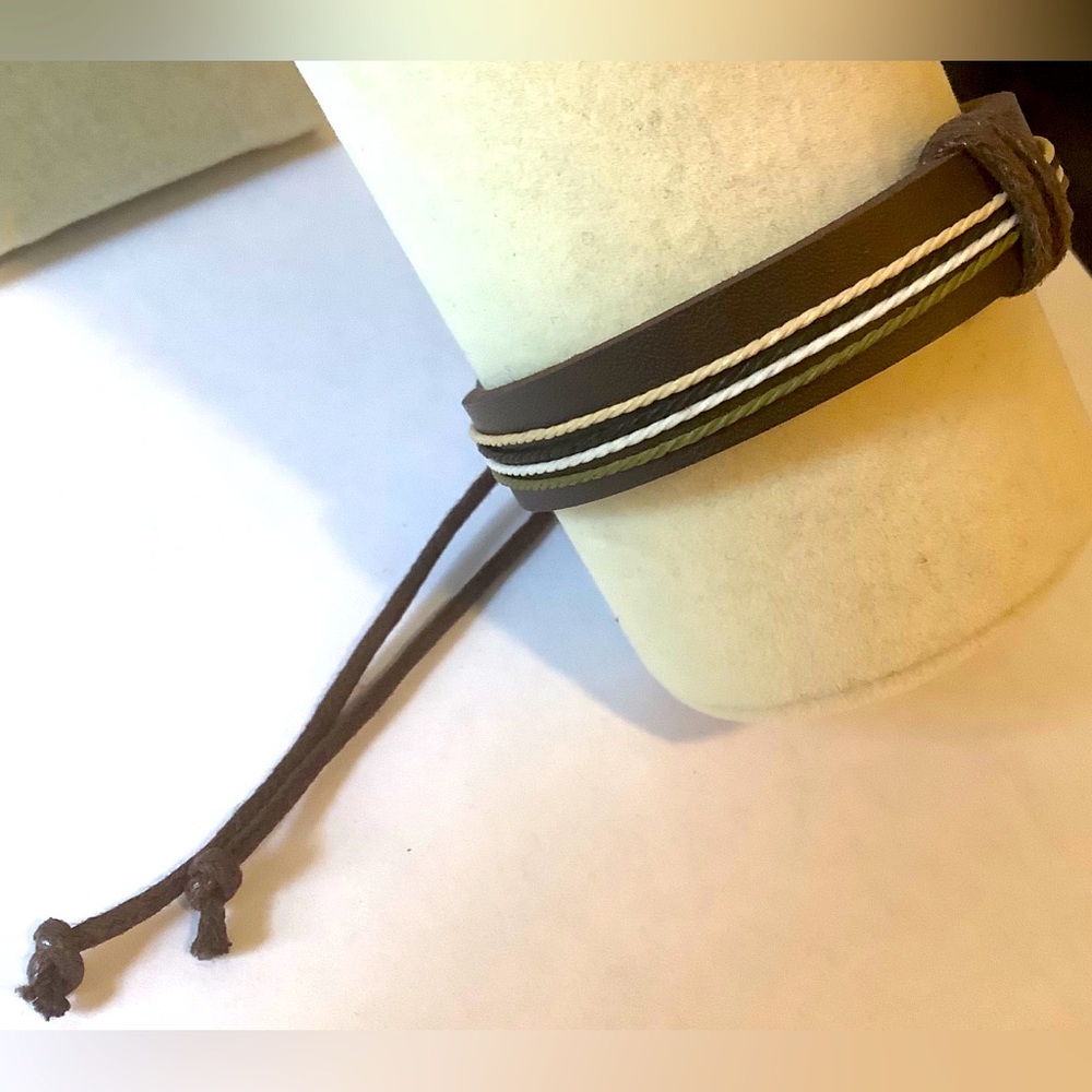 Brown Leather Bracelet with White Accents